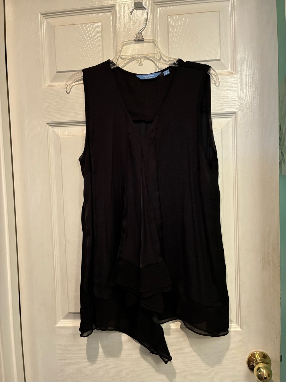 Women's Black Sleeveless V-Neck Chiffon Overlay Top